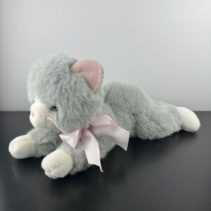 Chosun Rare Gray White Kitty Tabby Cat 14” Pink Bow Blue Eyes Large Plush